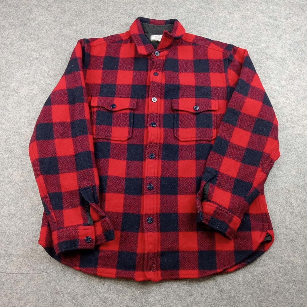 Wallace Barnes Jacket Men Large Red Black Buffalo Plaid Wool Shacket JCrew 32787